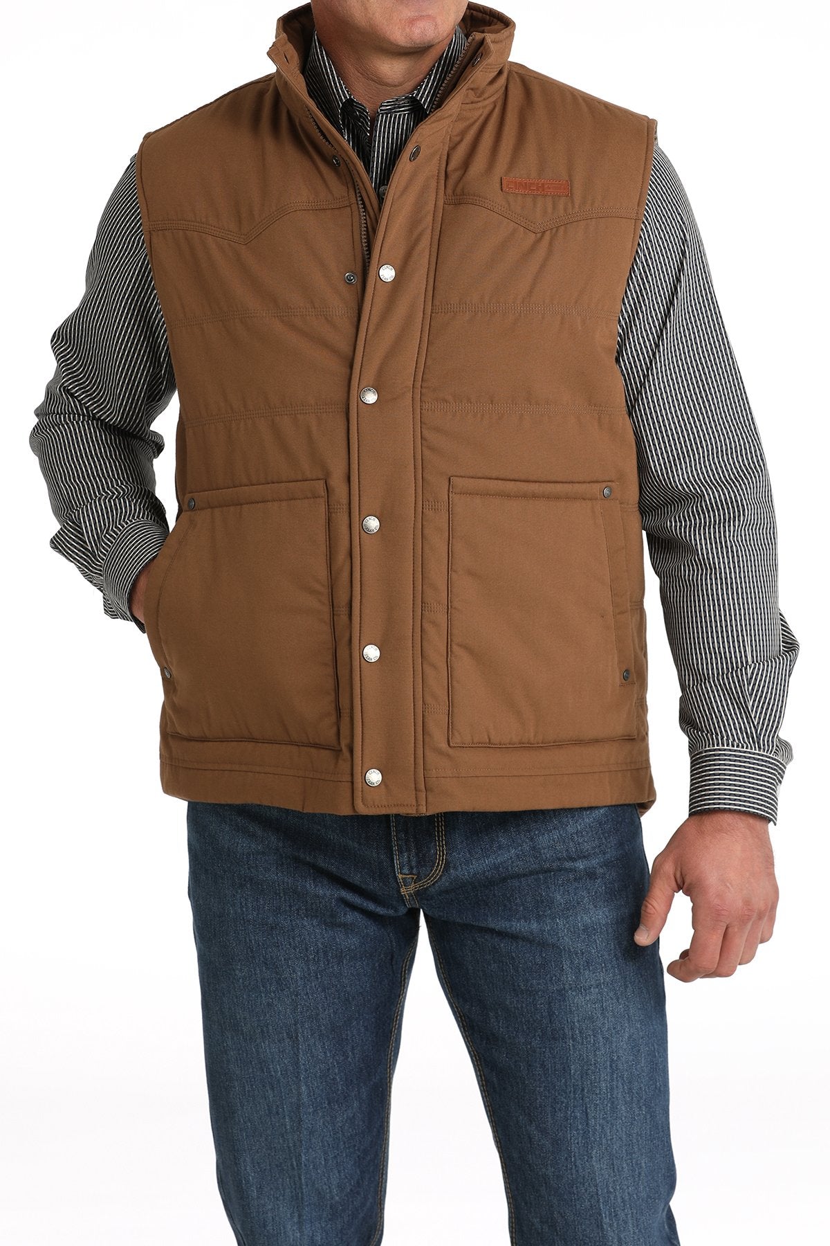 Cinch Men's Wax Coated Quilted Vest - Brown - (MWV1902002) Brown