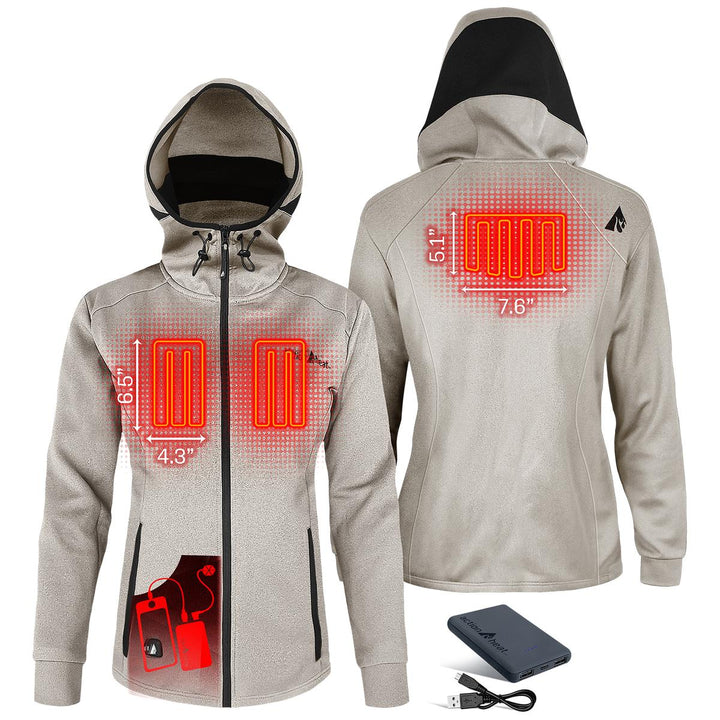 Action Heat Women's 5V Battery Heated Slim Fit Hoodie - Antarctica White Antarctica White