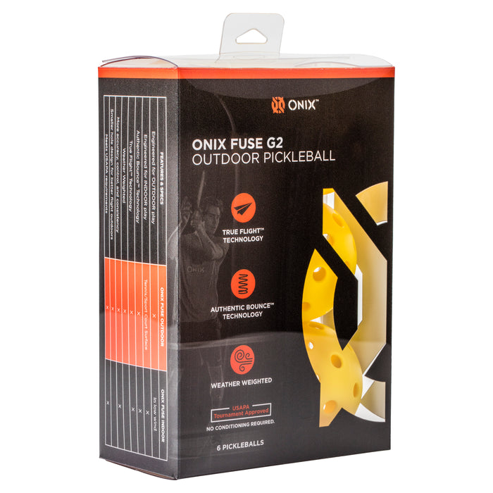Onix Sports Fuse G2 Outdoor Pickleballs 6-pack Yellow