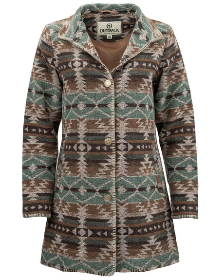 Outback Trading Co. Women's Moree Jacket - Light Brown & Teal Aztec Print Light Brown