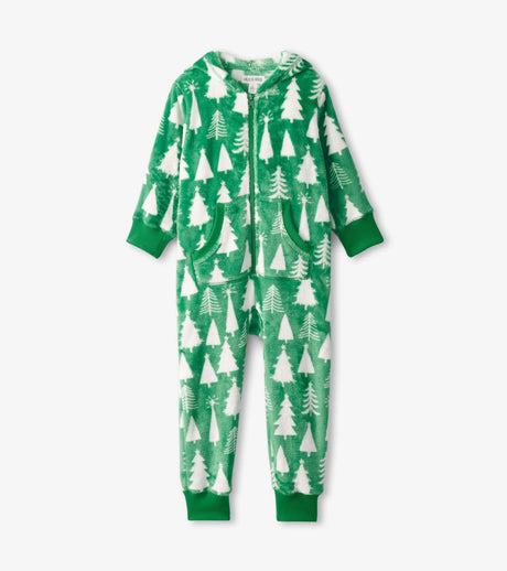 Little Blue House Kids Christmas Trees Hooded Fleece Jumpsuit