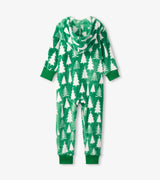 Little Blue House Kids Christmas Trees Hooded Fleece Jumpsuit