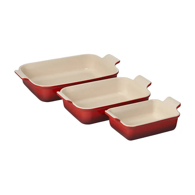 Le Creuset Heritage 3-piece Rectangular Baking Dish Set Cerise