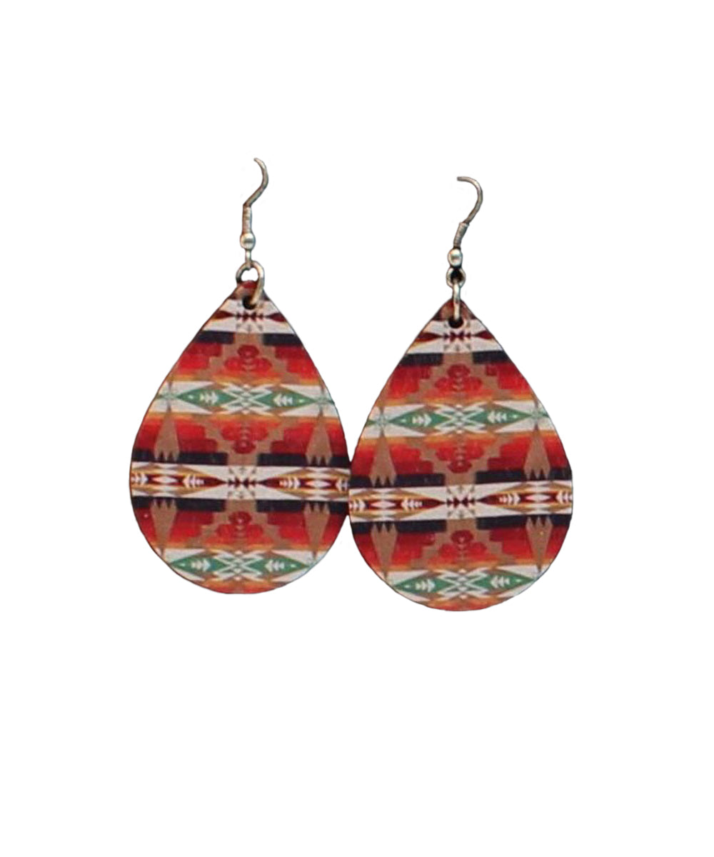 Silver Strike Aztec Teardrop Wood Earrings Multi Aztec