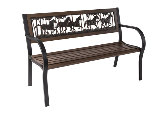 Painted Sky Designs Garden Bench 2-Tone Steel Running Horses