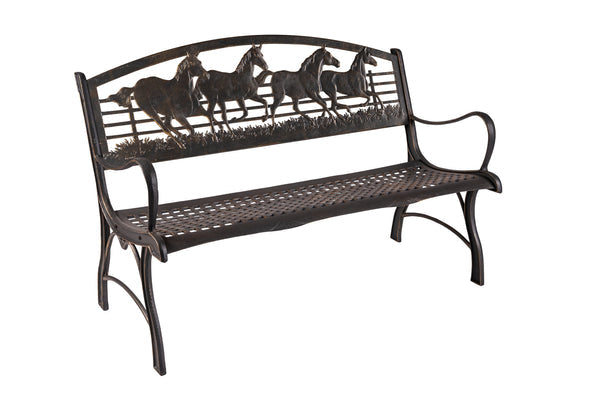 Painted Sky Designs Garden Bench Cast Iron Running Horse