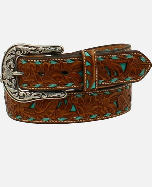 M+F MANUFACTURING Women's Nocona Brown Embossed With Turquoise Inlay Belt