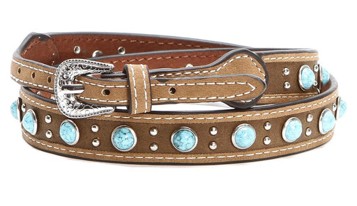 M&F Western Products Leather Studded Turquoise Stones Hatband - Medium Brown Medium Brown