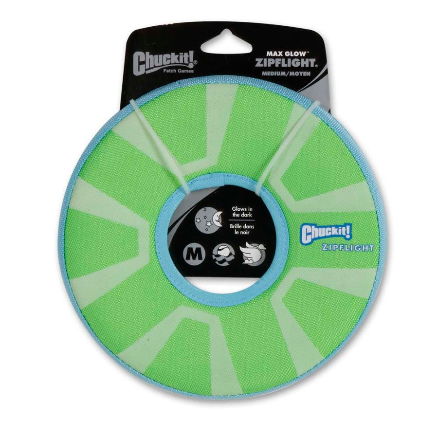 Chuckit! ZipFlight Max Glow Dog Toy - Medium Green / White