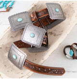 Ariat Womens Tooled Leather Belt with Rectangle Conchos Brown /  / 1-1/2 in.