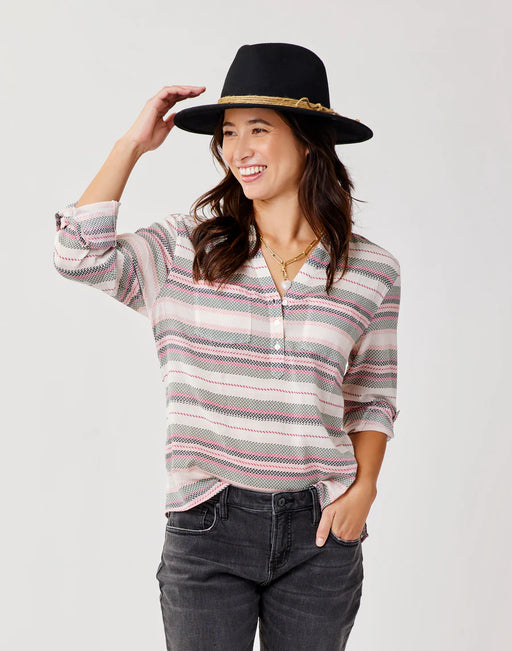 Carve Designs Women's Dylan Gauze Shirt Cloud Block Stripe