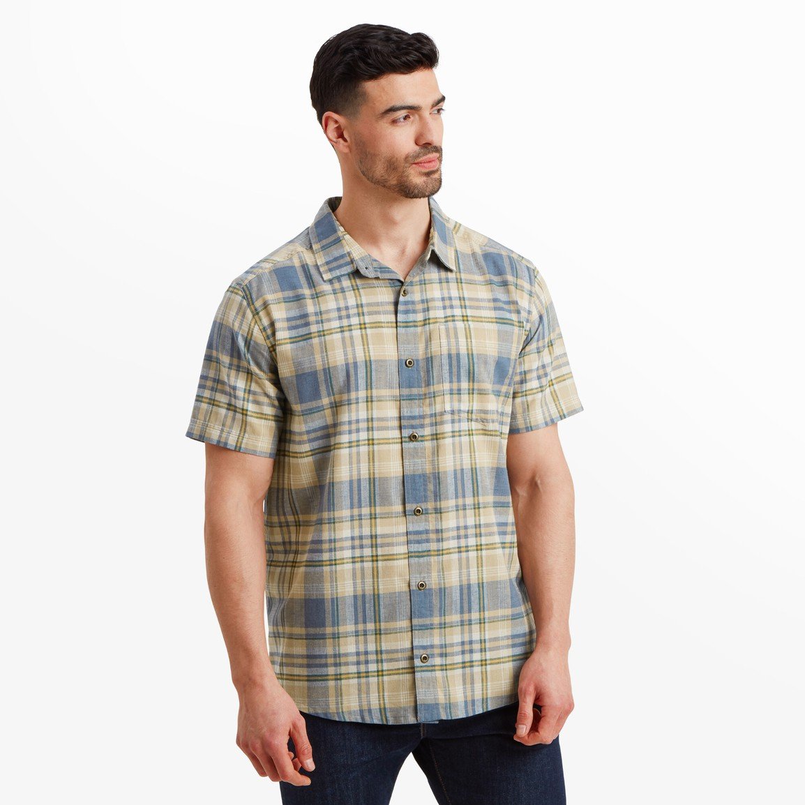 Sherpa Adventure Gear Men's Hosh Plaid Short-Sleeve Shirt - Bardiya Sand Bardiya Sand