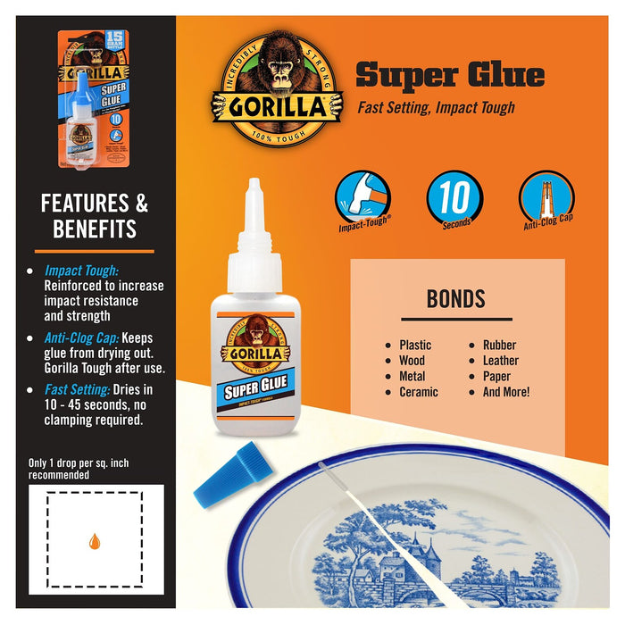 Clear GORILLA Glue 1.75 oz with BONUS Super Glue Gel Tubes NEW