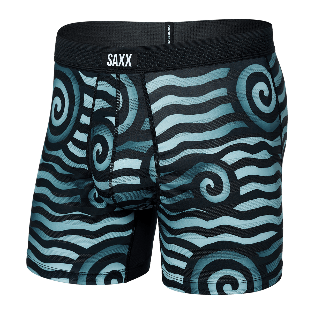 Saxx Men's Droptemp Cooling Mesh Boxer Brief Fly Rip Tide Stripe/Navy Blue