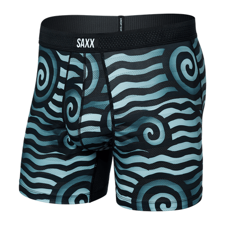 Saxx Men's Droptemp Cooling Mesh Boxer Brief Fly Rip Tide Stripe/Navy Blue