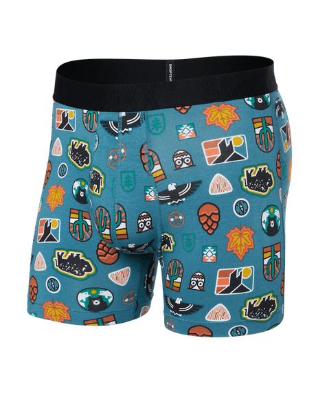 Saxx Men's Droptemp Cooling Cotton Boxer Brief Fly Outside Is In/Hydro Blue