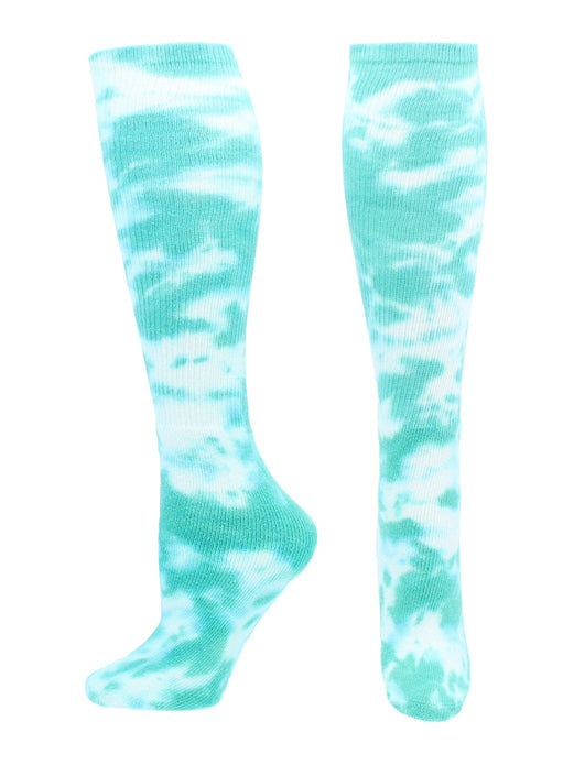 TCK Socks Tie Dye Multisport Over the Calf Tube Sock - Teal/White Teal/White