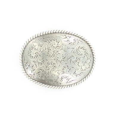 Nocona Oval Floral Scrolled Belt Buckle - Silver Silver