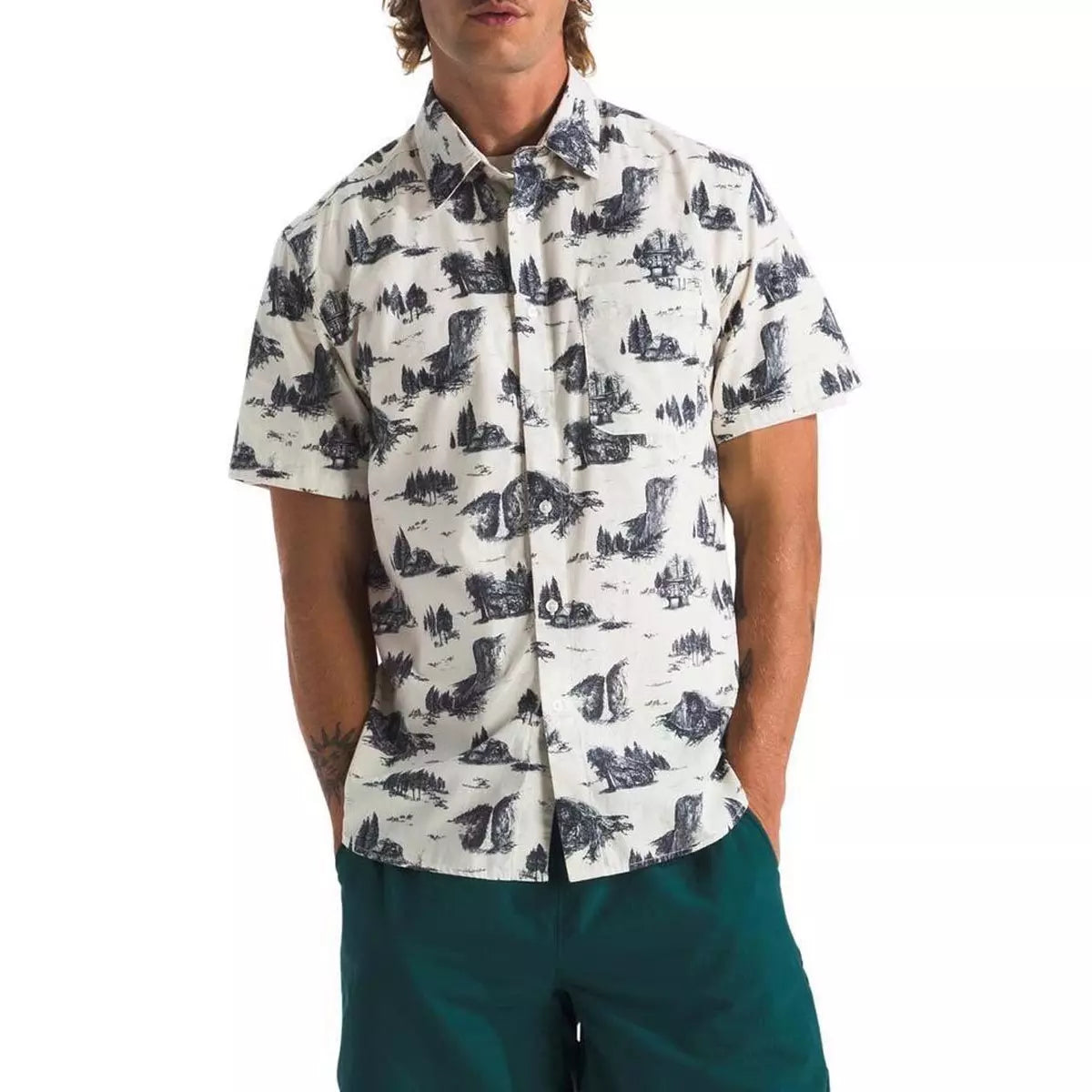 The North Face Mens Short Sleeve Baytrail Pattern Shirt - White Dune Yosemite Toile Print