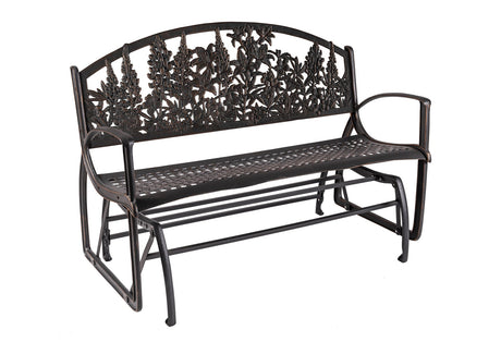 Painted Sky Glider Bench Cast Iron Wildflower Bronze