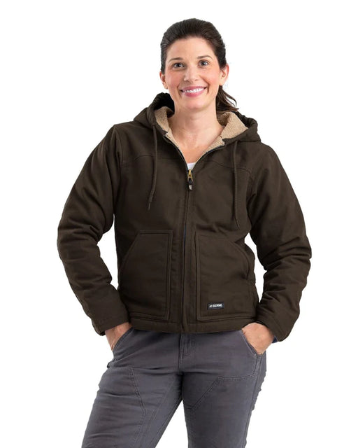 Berne Women's Sherpa-lined Duck Hooded Jacket Dark brown