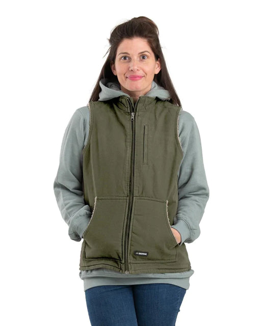 Berne Women's Sherpa-lined Softstone Duck Vest Cedar green