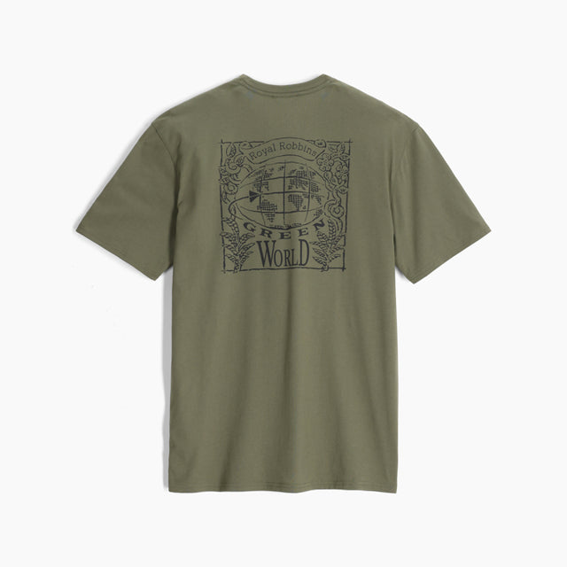 Royal Robbins Mens RR Graphic Tee - Fiddlehead Green World Print Fiddlehead Green World Print