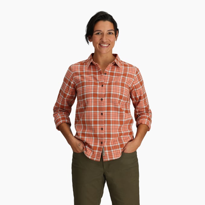 Royal Robbins Women's Lieback Organic Cotton Flannel Long-Sleeve - Baked Clay Tomales Plaid Baked Clay Tomales Plaid