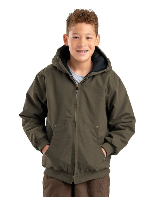 Berne Youth Softstone Duck Hooded Jacket Olive