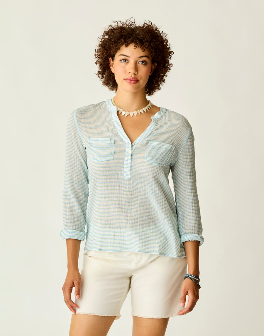 Carve Designs Dylan Gauze Shirt - Lagoon Stripe Lagoon Stripe