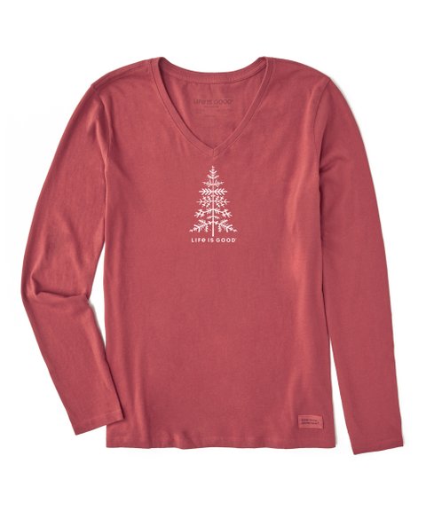 Women's Life Is Good Winter Tree Long-sleeve V-neck Tee Faded red