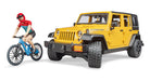 Bruder Jeep Wrangler Rubicon With Mountain Bike And Cyclist