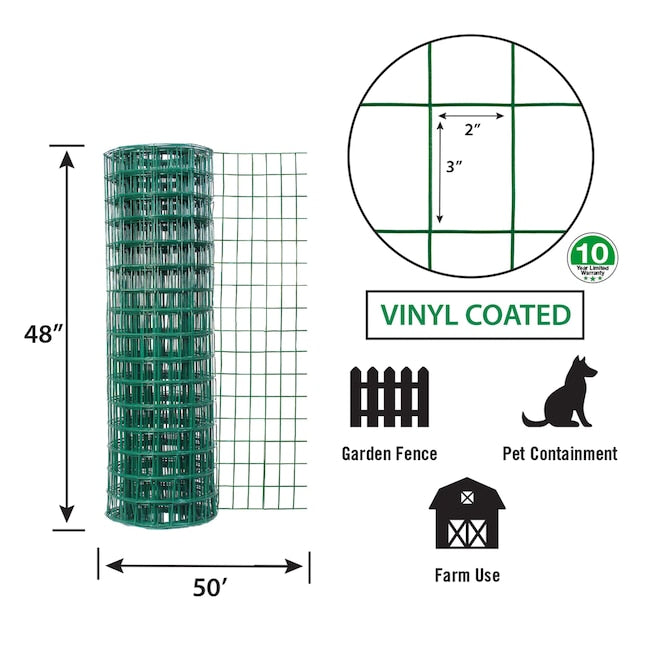 Garden Zone 48in x 50ft Green Vinyl Fence with 2in x 3in Openings GREEN / 3X2IN_4X50FT