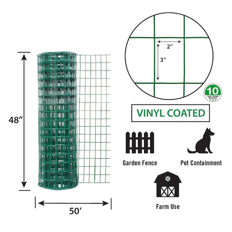 Garden Zone 48in x 50ft Green Vinyl Fence with 2in x 3in Openings GREEN / 3X2IN_4X50FT