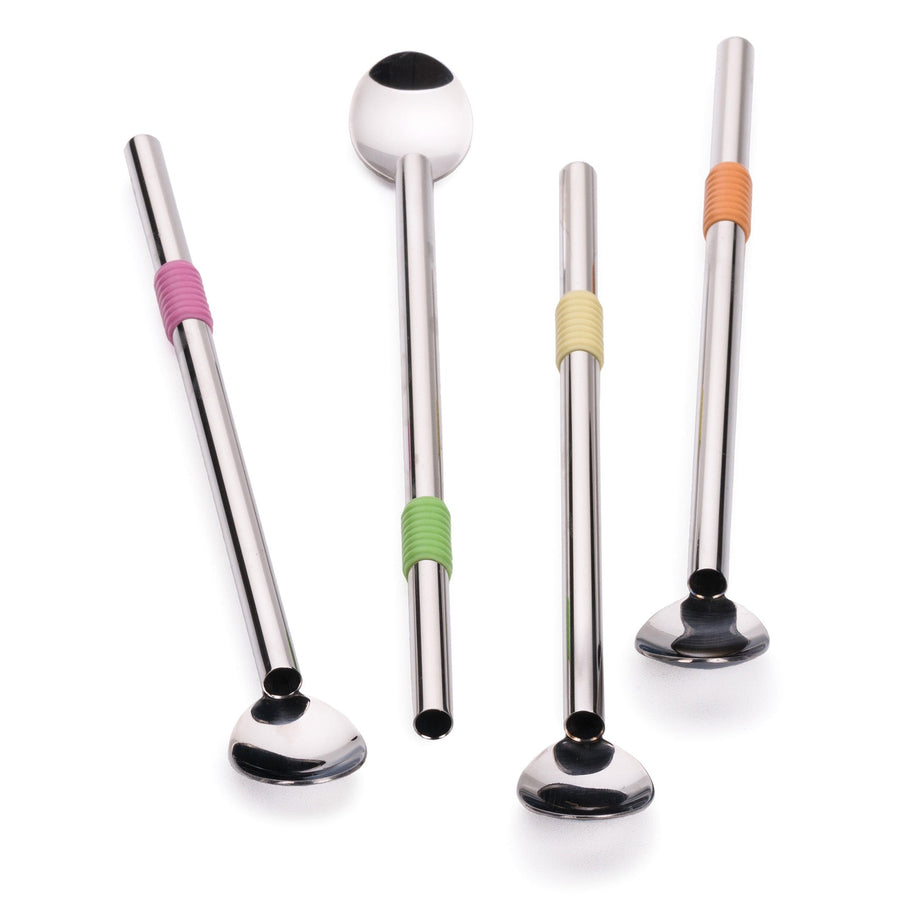 RSVP 8.5IN SPOON STRAW SET OF 4 STAINLESSSTEEL