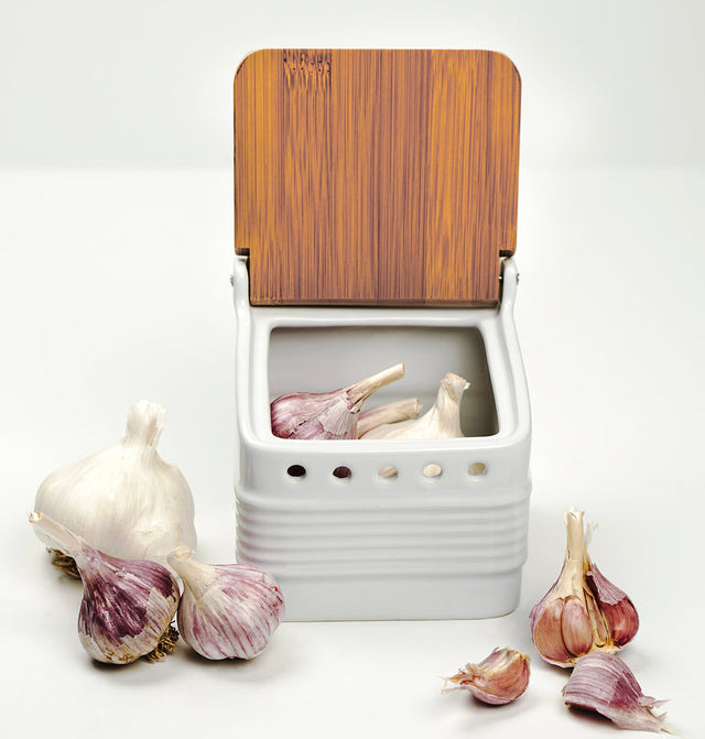 RSVP STONEWARE GARLIC KEEPER - WHITE WHITE