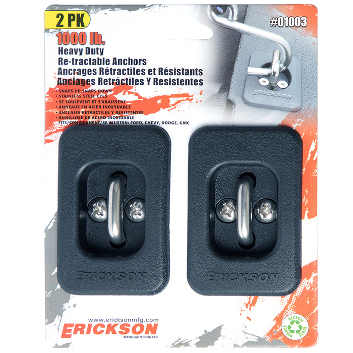 Erickson 1/2 Ton Retractable Anchors, 1 Pair BLACK