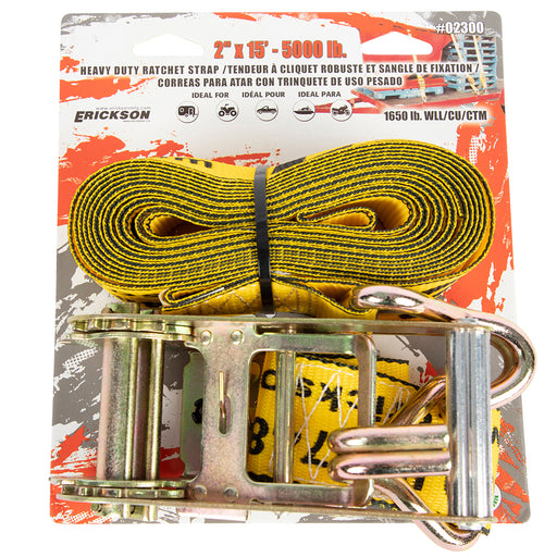 Erickson 2″ x 15′  5000 lb Ratchet Strap with Double J-Hooks YEL /  / 2INX15FT