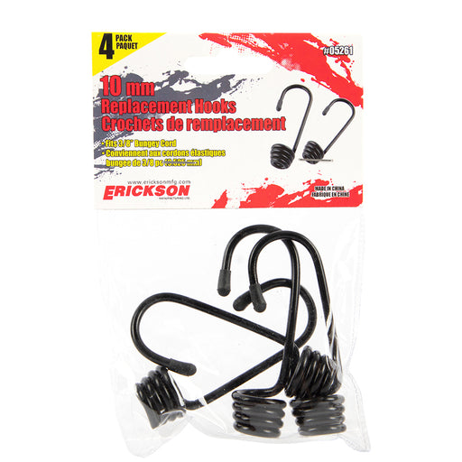Erickson 4-pack, 10mm Replacement Bungee Hooks BLACK