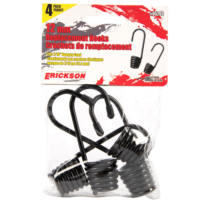 Erickson 4-pack, 12mm Replacement Bungee Hooks BLACK