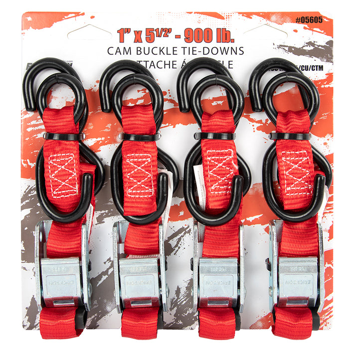 Erickson 4-Pack 900lb Cam Buckle Tie Downs RED /  / 1INX51/2FT