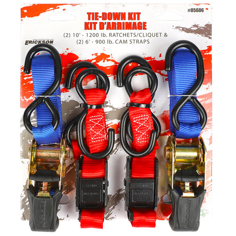 Erickson 4-Pack Mixed Ratchet/Cam Tie Downs COMBO