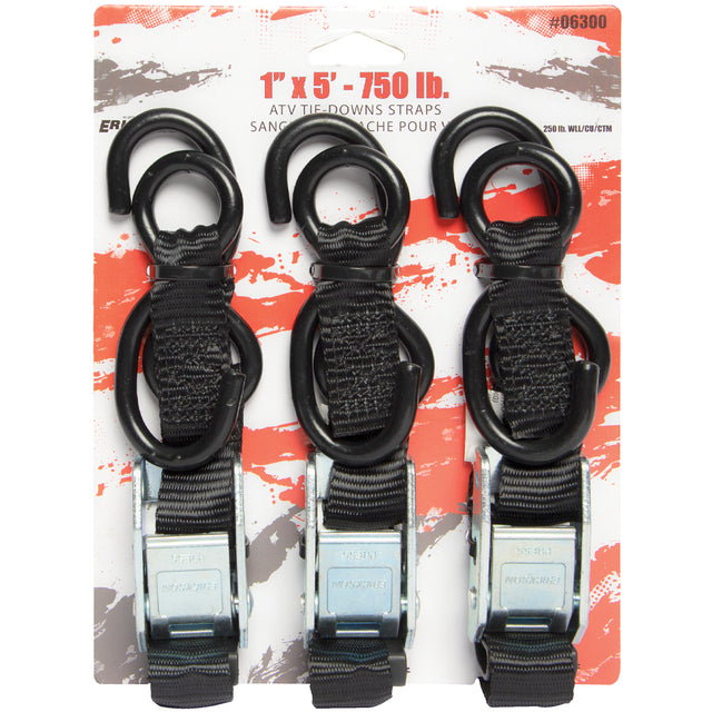 Erickson 750 lb Motorcycle/ATV Tie-Downs, 3-Pack / 1INX5FT