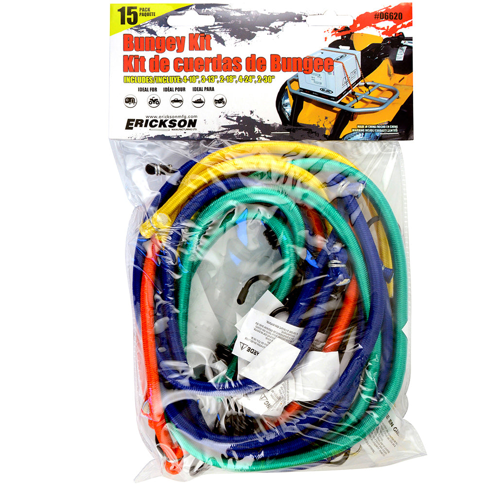 Erickson 15 Pack Assorted Bungee Cords / ASSORTED