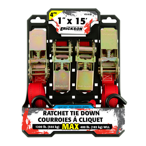 Erickson 1″ x 15′  1200 lb Ratcheting Tie-Downs / 4PK