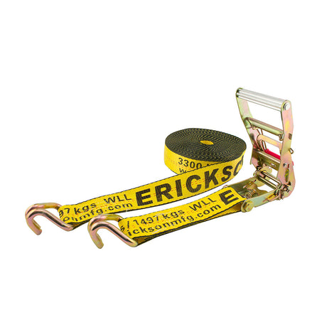 Erickson 2″ x 40′  10,000 lb Long Handle Ratchet with Web Clamp and Double J-Hooks / 2INX40FT