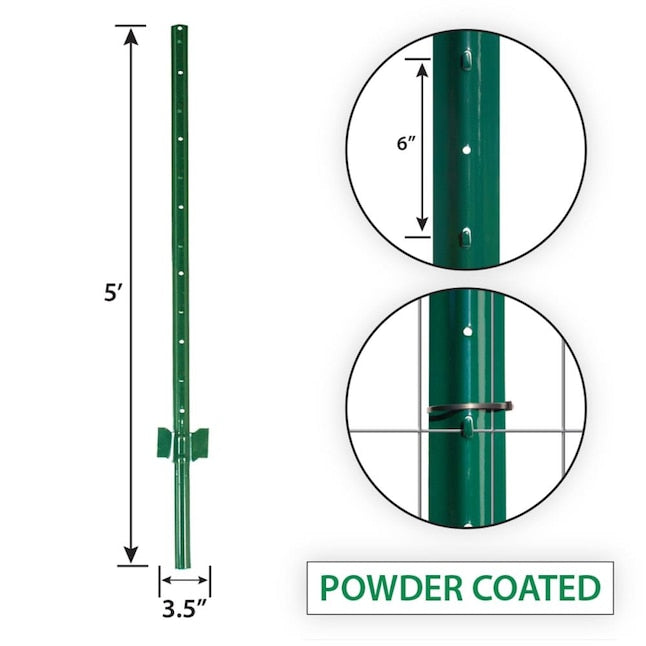 Garden Zone 5ft Powder-coated Steel Light Duty U-post GREEN