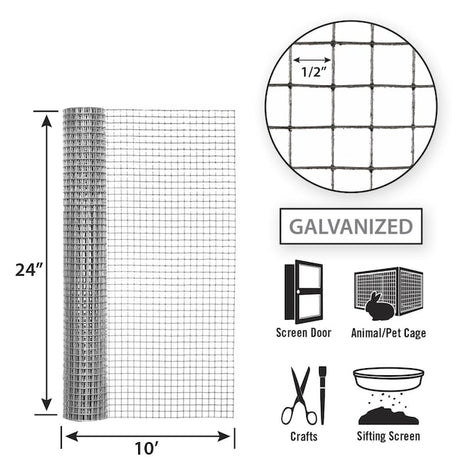 Garden Zone 24in x 10ft Galvanized Hardware Cloth with 1/2in Openings .5IN_2X10FT