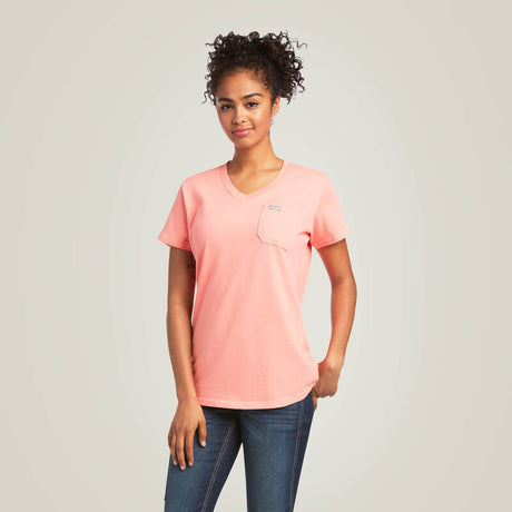 Ariat Women's Rebar Cotton Strong V-neck Top Summer Melon