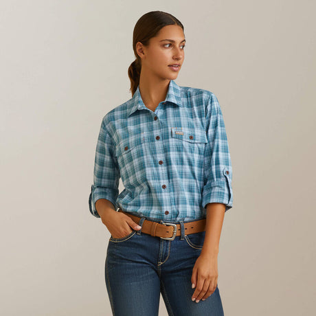 Ariat Women's Rebar Made Tough DuraStretch Work Shirt Clearsky Plaid